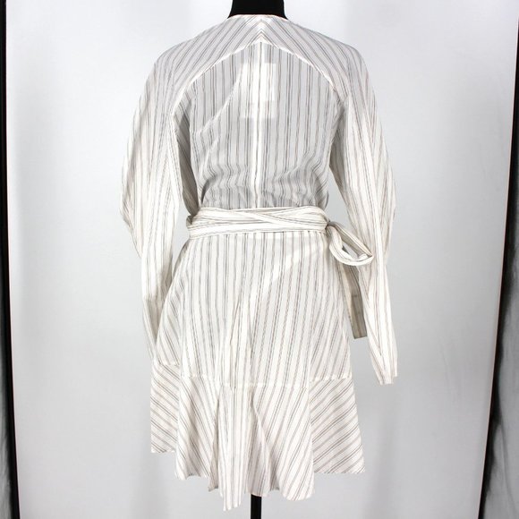 A.L.C. Enzo White Poplin Cotton Stripe Long Sleeve Wrap Dress 10 NEW Mini V-Neck - Picture 6 of 9